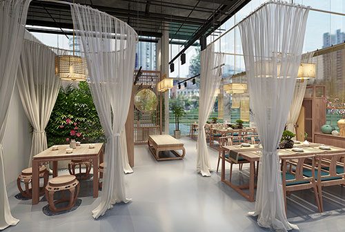 耀州200平禅意中式风格奶茶咖啡店装修设计效果图