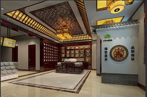 耀州古朴典雅的中式茶叶店大堂设计效果图