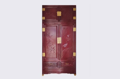 耀州高端中式家居装修深红色纯实木衣柜